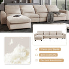 Divano sezionale grande moderno trasformabile a forma di L imbottito in piuma con chaise longue reversibile - 129,9L x 72P x 31,5A