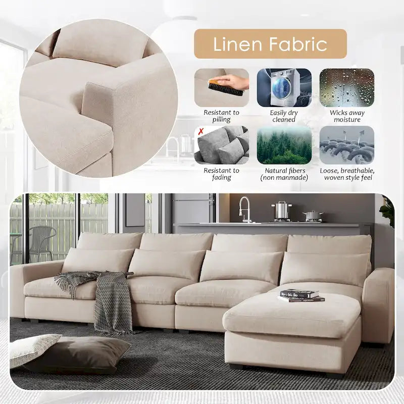 Divano sezionale grande moderno trasformabile a forma di L imbottito in piuma con chaise longue reversibile - 129,9L x 72P x 31,5A
