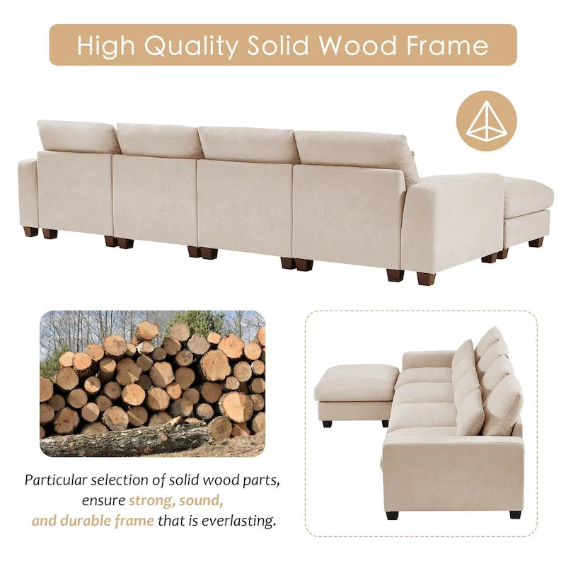 Divano sezionale grande moderno trasformabile a forma di L imbottito in piuma con chaise longue reversibile - 129,9L x 72P x 31,5A