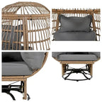 Poltrona a dondolo girevole da patio in rattan a forma di uovo con cuscini