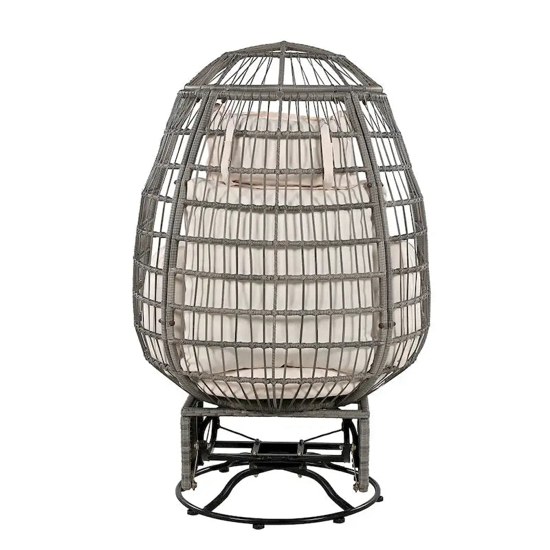 Poltrona a dondolo girevole da patio in rattan a forma di uovo con cuscini