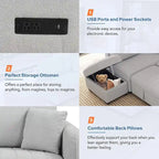 Divano Sezionale Trasformabile con Rivestimento in Tessuto e Pouf Contenitore Mobile, Divano Letto Estraibile a L