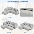 Divano Sezionale Trasformabile con Rivestimento in Tessuto e Pouf Contenitore Mobile, Divano Letto Estraibile a L