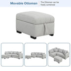Divano Sezionale Trasformabile con Rivestimento in Tessuto e Pouf Contenitore Mobile, Divano Letto Estraibile a L