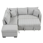 Divano Sezionale Trasformabile con Rivestimento in Tessuto e Pouf Contenitore Mobile, Divano Letto Estraibile a L
