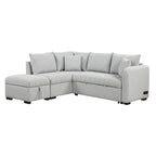 Divano Sezionale Trasformabile con Rivestimento in Tessuto e Pouf Contenitore Mobile, Divano Letto Estraibile a L