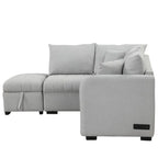 Divano Sezionale Trasformabile con Rivestimento in Tessuto e Pouf Contenitore Mobile, Divano Letto Estraibile a L