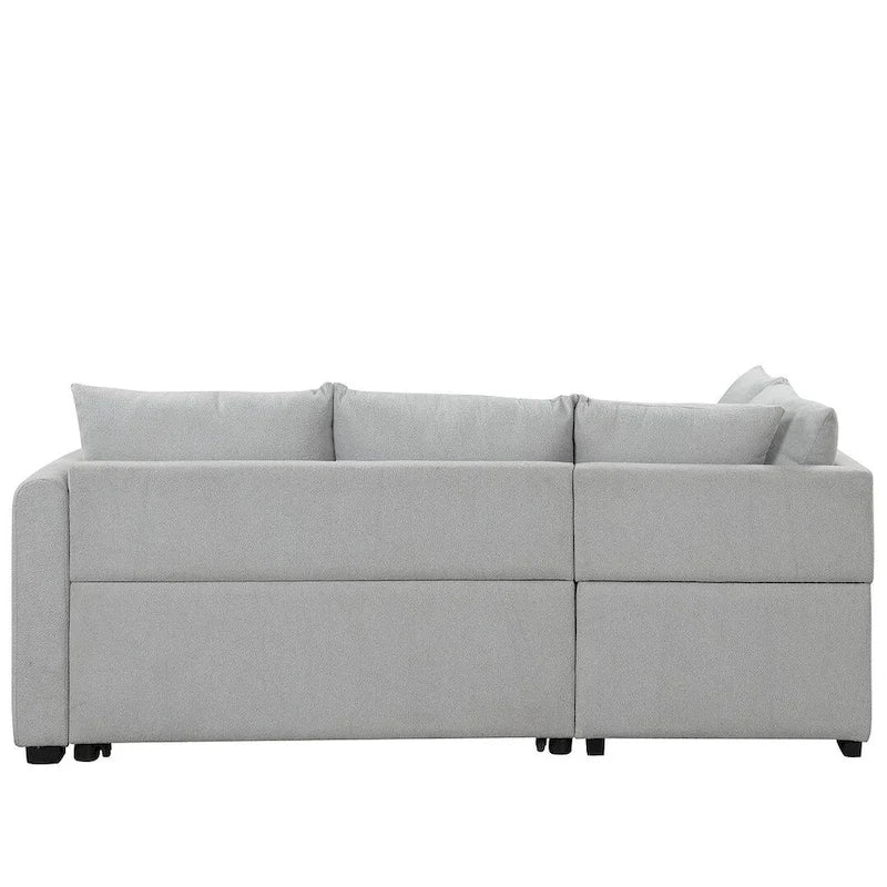 Divano Sezionale Trasformabile con Rivestimento in Tessuto e Pouf Contenitore Mobile, Divano Letto Estraibile a L