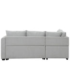 Divano Sezionale Trasformabile con Rivestimento in Tessuto e Pouf Contenitore Mobile, Divano Letto Estraibile a L