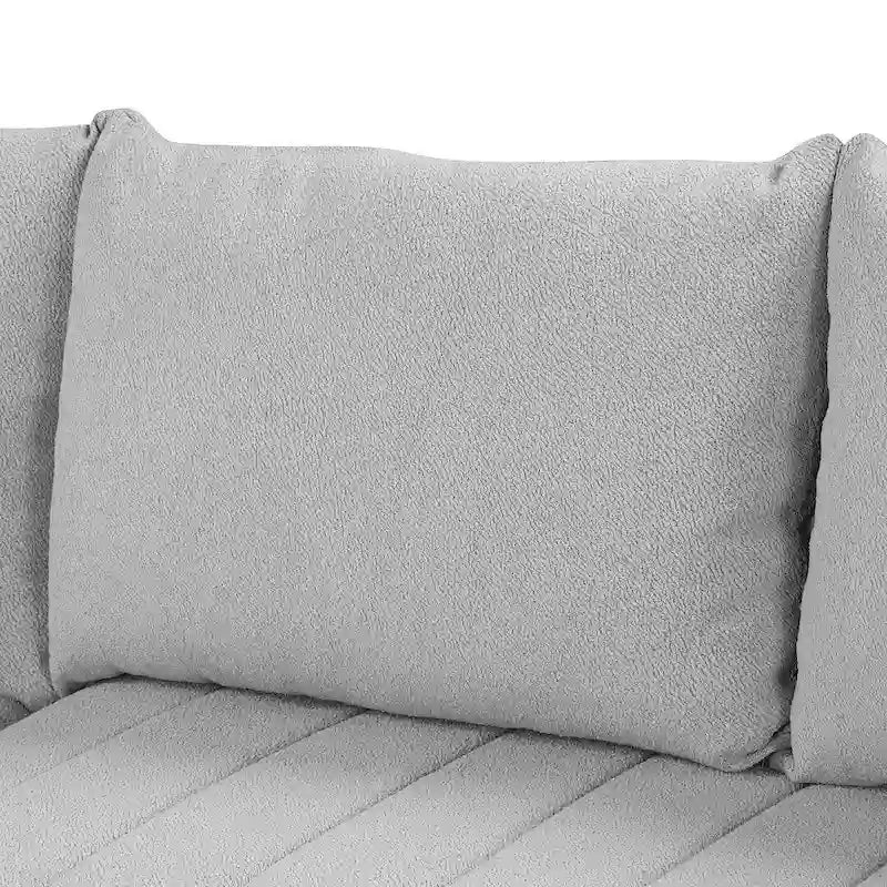 Divano Sezionale Trasformabile con Rivestimento in Tessuto e Pouf Contenitore Mobile, Divano Letto Estraibile a L
