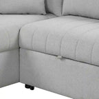 Divano Sezionale Trasformabile con Rivestimento in Tessuto e Pouf Contenitore Mobile, Divano Letto Estraibile a L