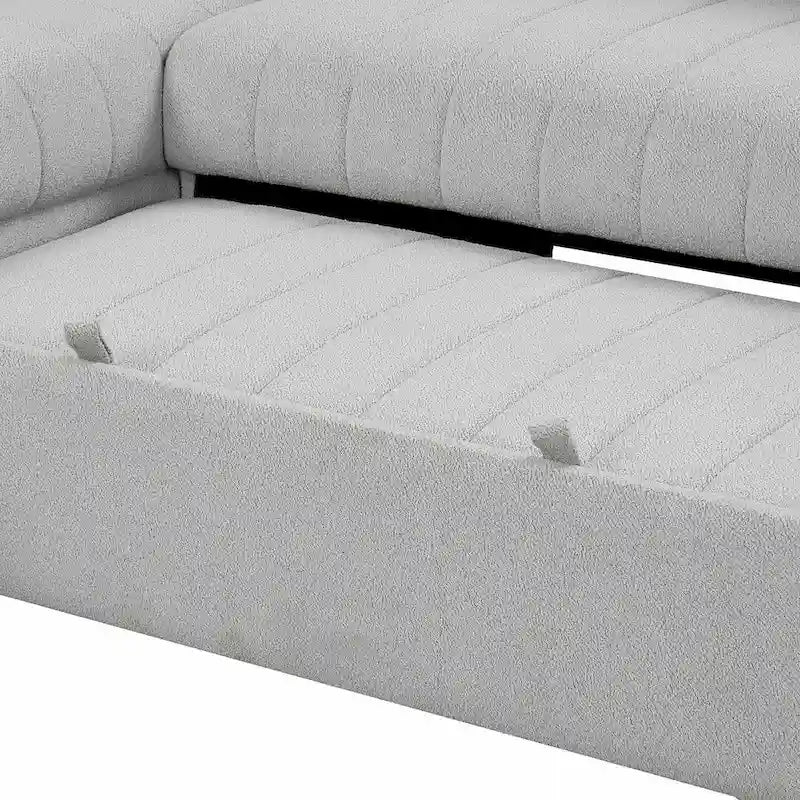 Divano Sezionale Trasformabile con Rivestimento in Tessuto e Pouf Contenitore Mobile, Divano Letto Estraibile a L