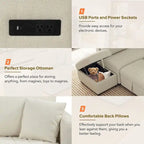 Divano Sezionale Trasformabile con Rivestimento in Tessuto e Pouf Contenitore Mobile, Divano Letto Estraibile a L