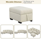 Divano Sezionale Trasformabile con Rivestimento in Tessuto e Pouf Contenitore Mobile, Divano Letto Estraibile a L