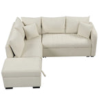 Divano Sezionale Trasformabile con Rivestimento in Tessuto e Pouf Contenitore Mobile, Divano Letto Estraibile a L