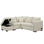 Divano Sezionale Trasformabile con Rivestimento in Tessuto e Pouf Contenitore Mobile, Divano Letto Estraibile a L