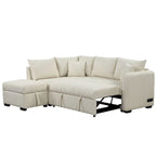 Divano Sezionale Trasformabile con Rivestimento in Tessuto e Pouf Contenitore Mobile, Divano Letto Estraibile a L