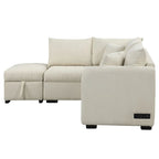 Divano Sezionale Trasformabile con Rivestimento in Tessuto e Pouf Contenitore Mobile, Divano Letto Estraibile a L