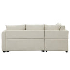 Divano Sezionale Trasformabile con Rivestimento in Tessuto e Pouf Contenitore Mobile, Divano Letto Estraibile a L