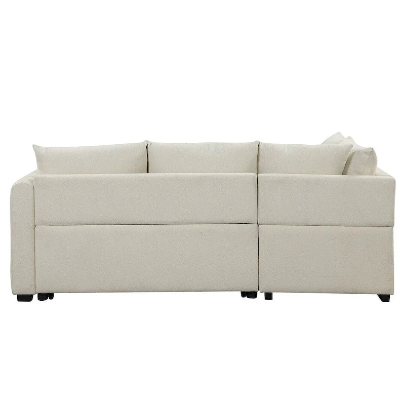 Divano Sezionale Trasformabile con Rivestimento in Tessuto e Pouf Contenitore Mobile, Divano Letto Estraibile a L