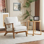 Poltrona d'accento rivestita in misto lino con gambe in legno e un cuscino, beige