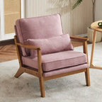 Poltrona d'accento rivestita in misto lino con gambe in legno e un cuscino, beige
