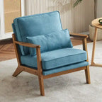 Poltrona d'accento rivestita in misto lino con gambe in legno e un cuscino, beige