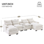 Divano a U 123*55 con Consolle, Portabicchieri e Porte USB, Divano Letto Simmetrico a U Rivestito a 6 Posti con Chaise longue