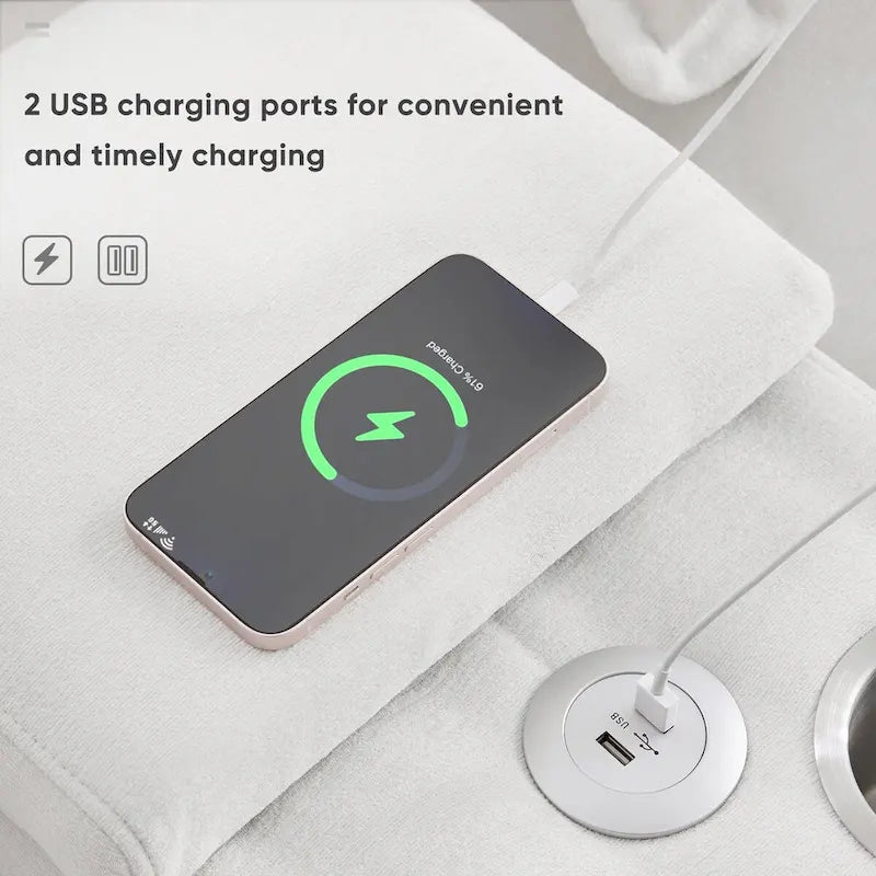 Divano a U 123*55 con Consolle, Portabicchieri e Porte USB, Divano Letto Simmetrico a U Rivestito a 6 Posti con Chaise longue