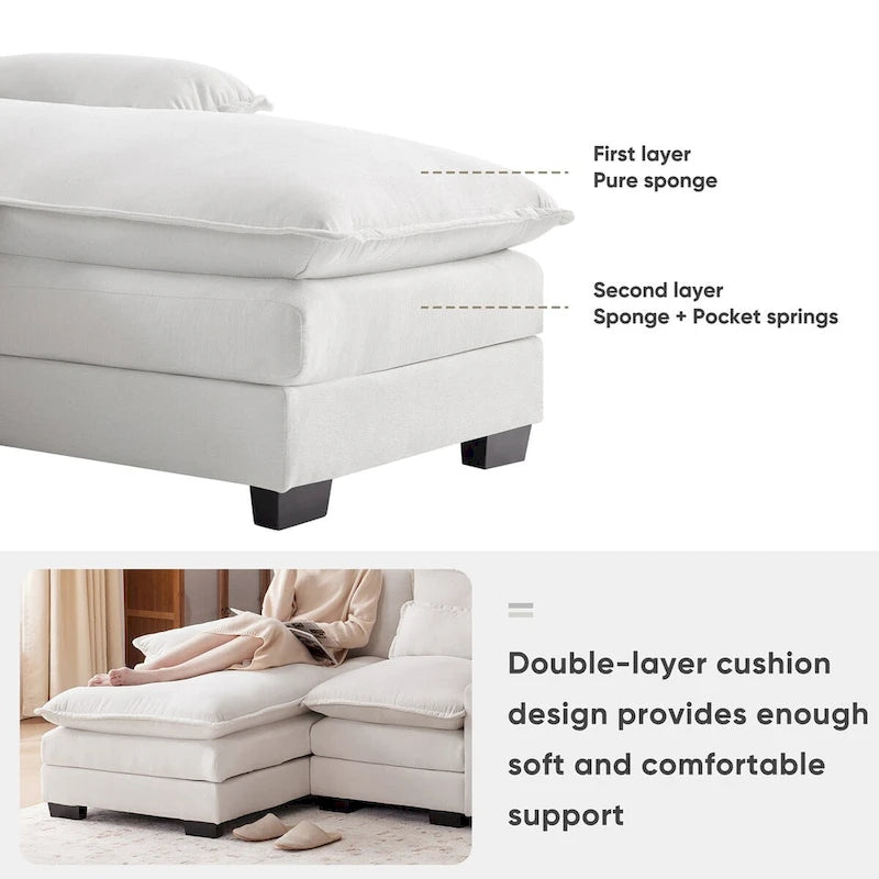 Divano a U 123*55 con Consolle, Portabicchieri e Porte USB, Divano Letto Simmetrico a U Rivestito a 6 Posti con Chaise longue