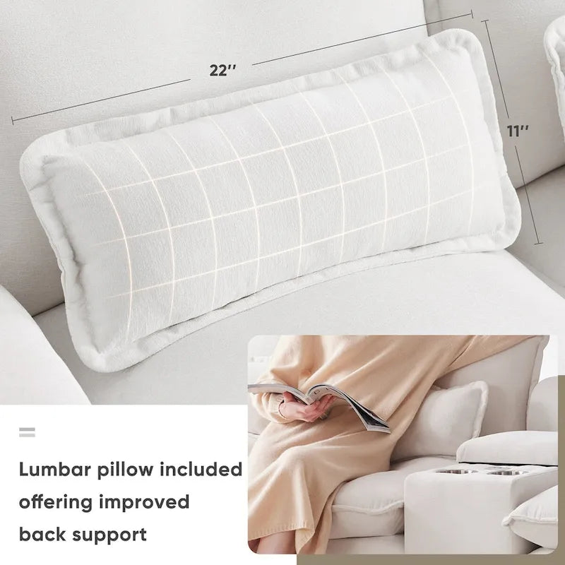 Divano a U 123*55 con Consolle, Portabicchieri e Porte USB, Divano Letto Simmetrico a U Rivestito a 6 Posti con Chaise longue