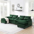 Divano a U 123*55 con Consolle, Portabicchieri e Porte USB, Divano Letto Simmetrico a U Rivestito a 6 Posti con Chaise longue