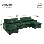 Divano a U 123*55 con Consolle, Portabicchieri e Porte USB, Divano Letto Simmetrico a U Rivestito a 6 Posti con Chaise longue