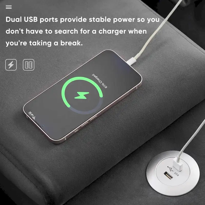 Divano a U 123*55 con Consolle, Portabicchieri e Porte USB, Divano Letto Simmetrico a U Rivestito a 6 Posti con Chaise longue