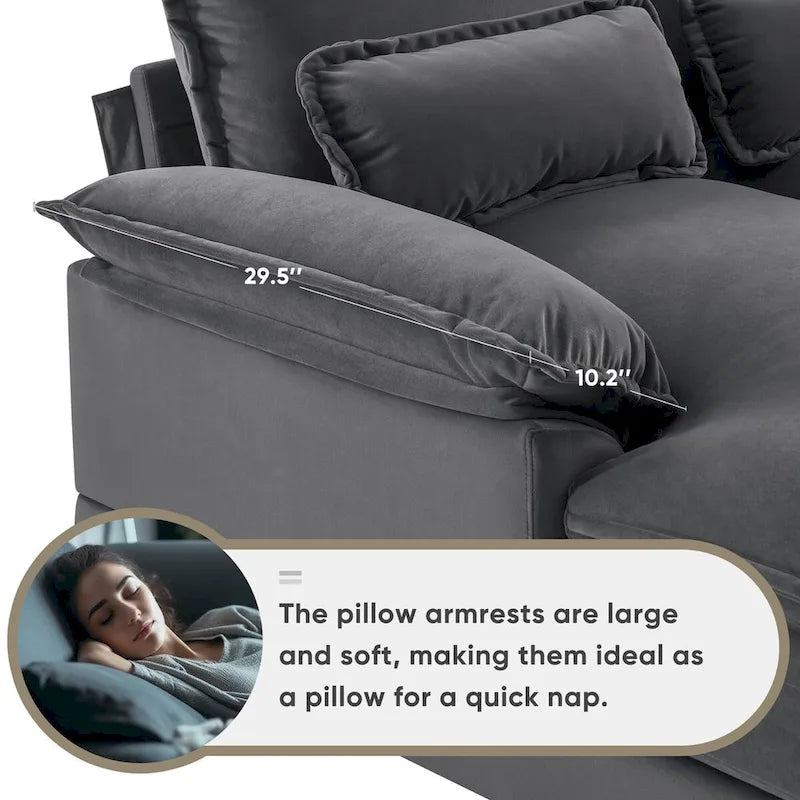 Divano a U 123*55 con Consolle, Portabicchieri e Porte USB, Divano Letto Simmetrico a U Rivestito a 6 Posti con Chaise longue
