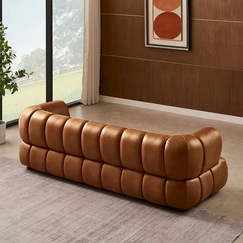 Divano di lusso Mid-Century Modern in pelle color cognac