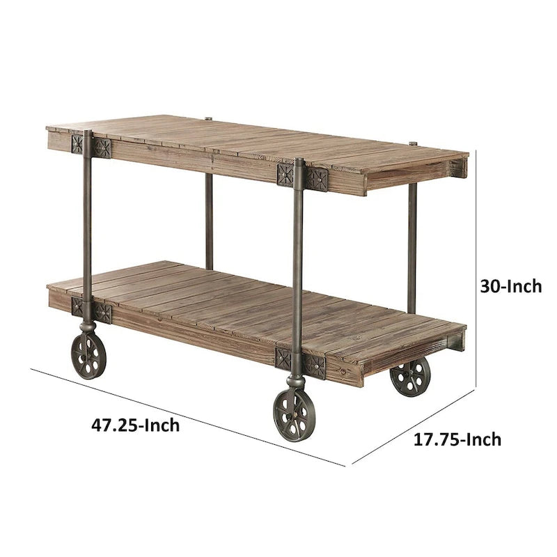 Consolle da 47 pollici, Design a Plancia, 1 Ripiano, Ruote, Marrone, Nero