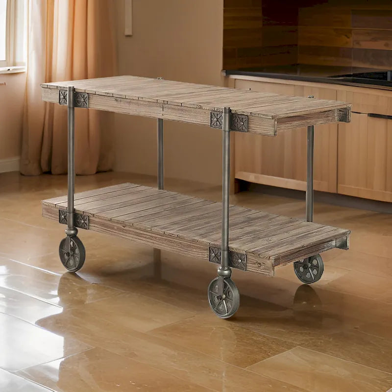 Consolle da 47 pollici, Design a Plancia, 1 Ripiano, Ruote, Marrone, Nero