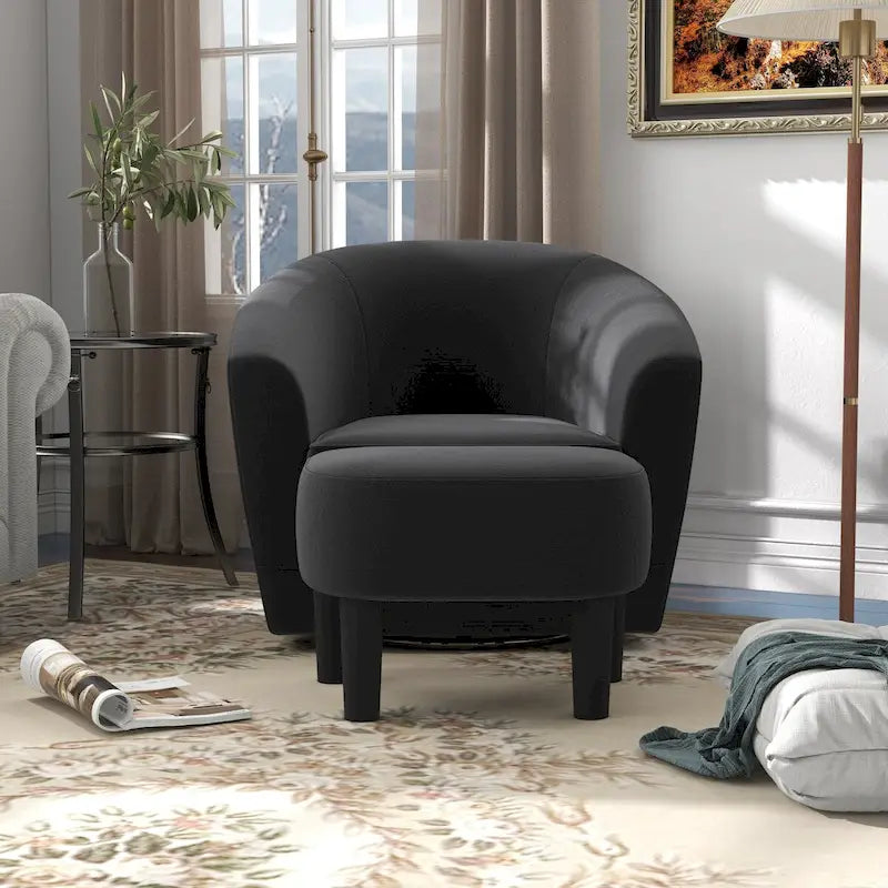 Poltrona girevole con pouf, comoda poltrona a barilotto girevole a 360 gradi in velluto per camera da letto, sala lettura