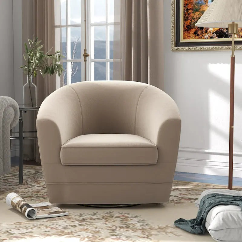 Poltrona girevole con pouf, comoda poltrona a barilotto girevole a 360 gradi in velluto per camera da letto, sala lettura