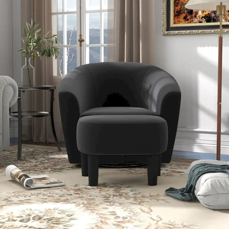Poltrona girevole con pouf, comoda poltrona a barilotto girevole a 360 gradi in velluto per camera da letto, sala lettura