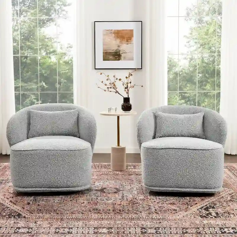 Poltrona girevole accentata in tessuto bouclé Sherpa