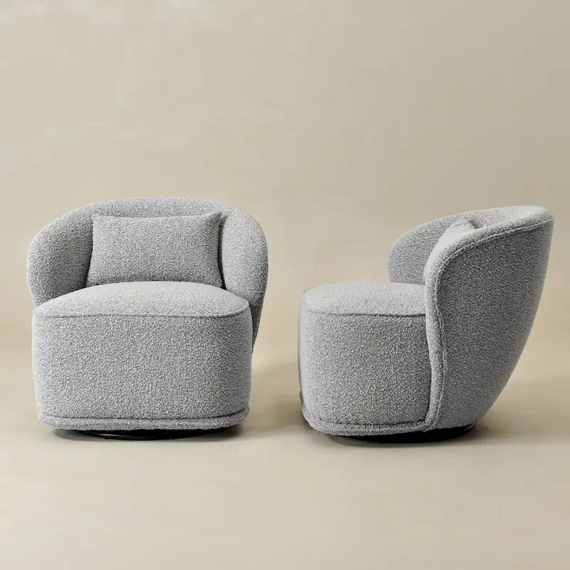 Poltrona girevole accentata in tessuto bouclé Sherpa
