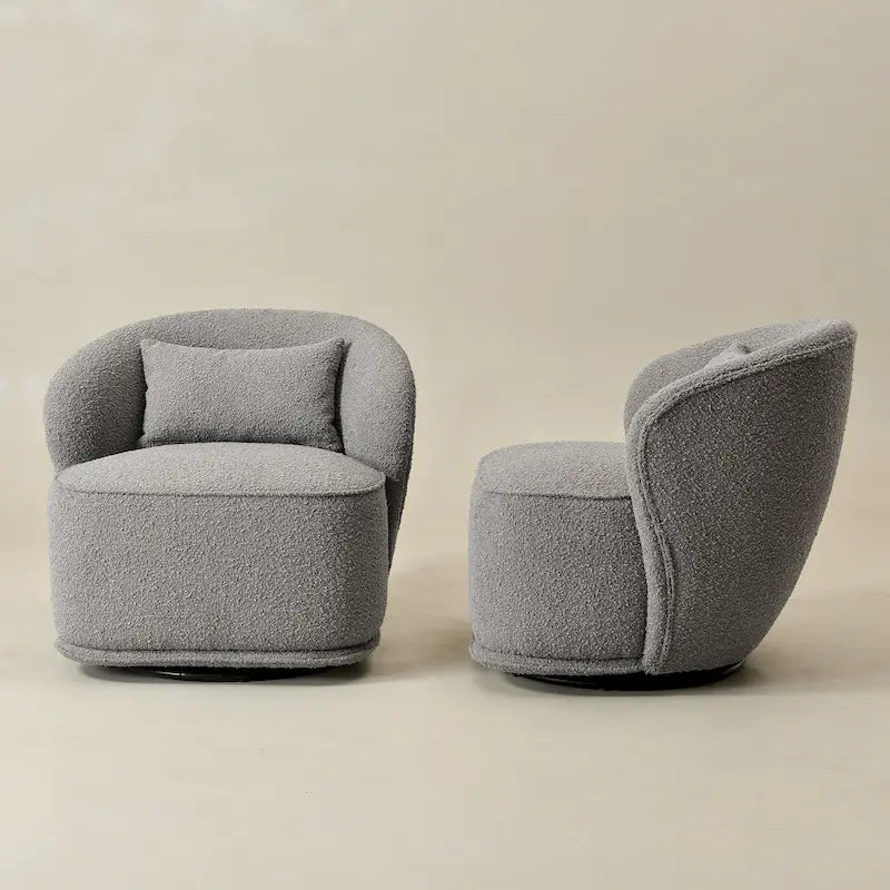 Poltrona girevole accentata in tessuto bouclé Sherpa