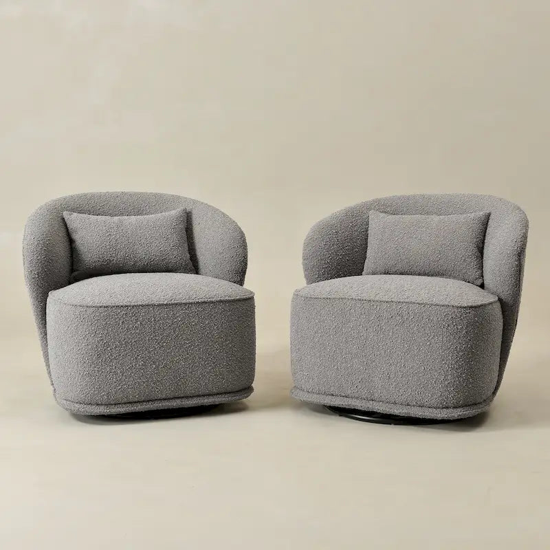 Poltrona girevole accentata in tessuto bouclé Sherpa