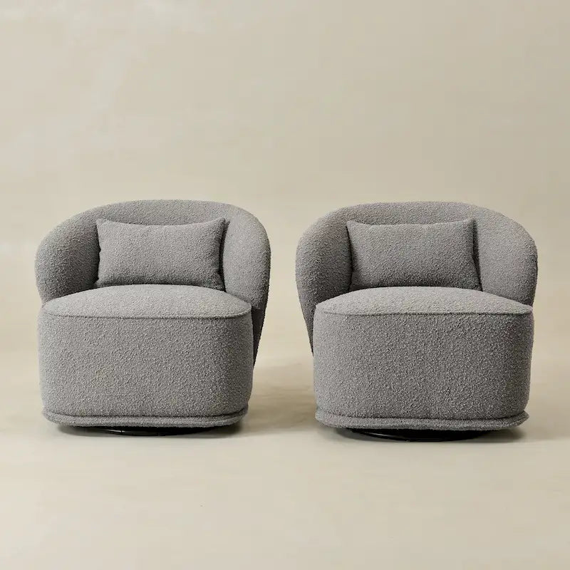 Poltrona girevole accentata in tessuto bouclé Sherpa