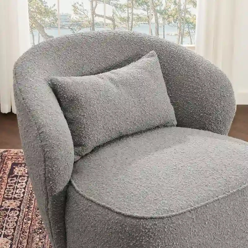 Poltrona girevole accentata in tessuto bouclé Sherpa