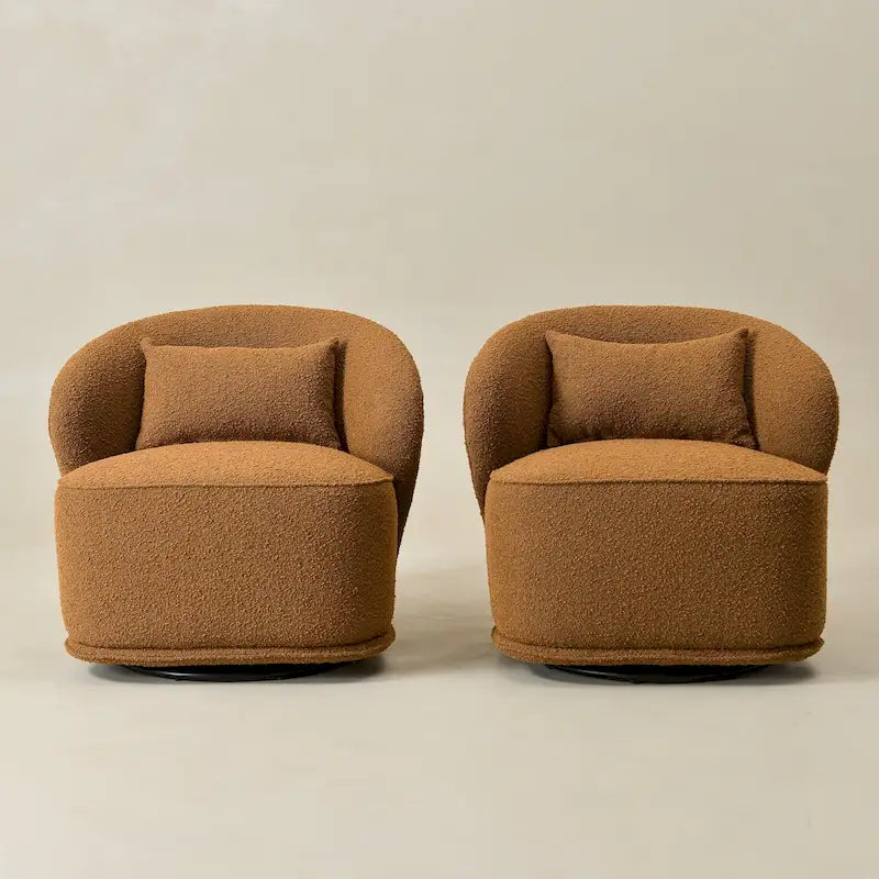 Poltrona girevole accentata in tessuto bouclé Sherpa