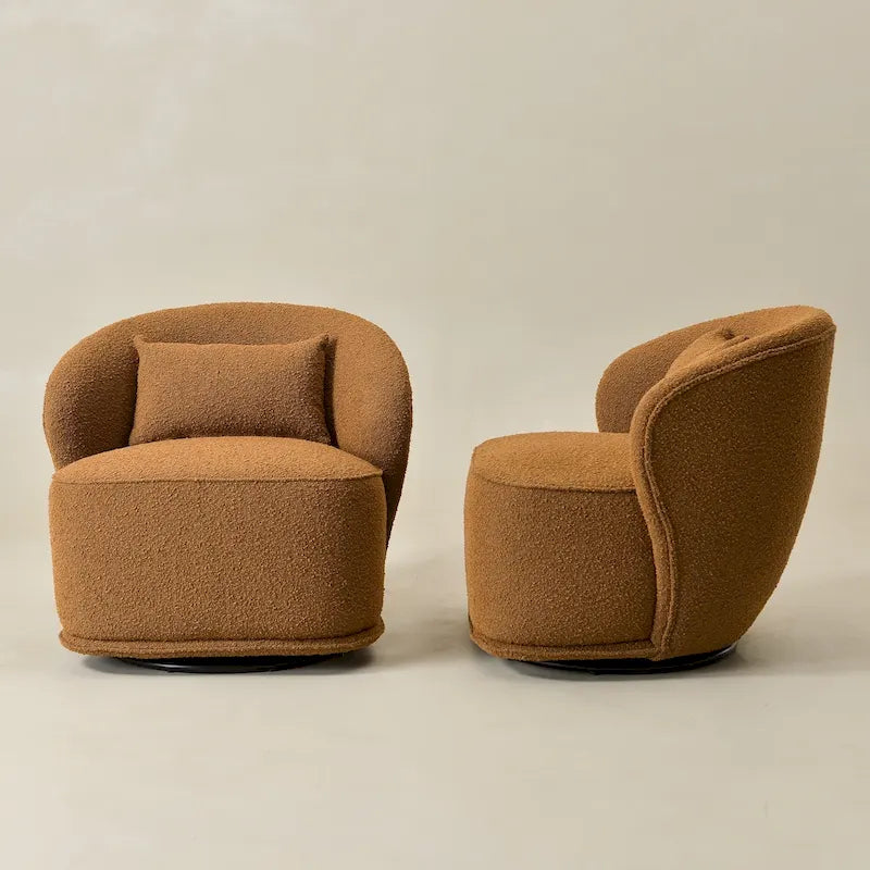 Poltrona girevole accentata in tessuto bouclé Sherpa