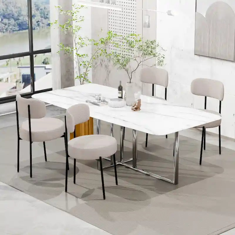 Sedie da pranzo, sedie da cucina Mid Century Modern imbottite in Bouclé